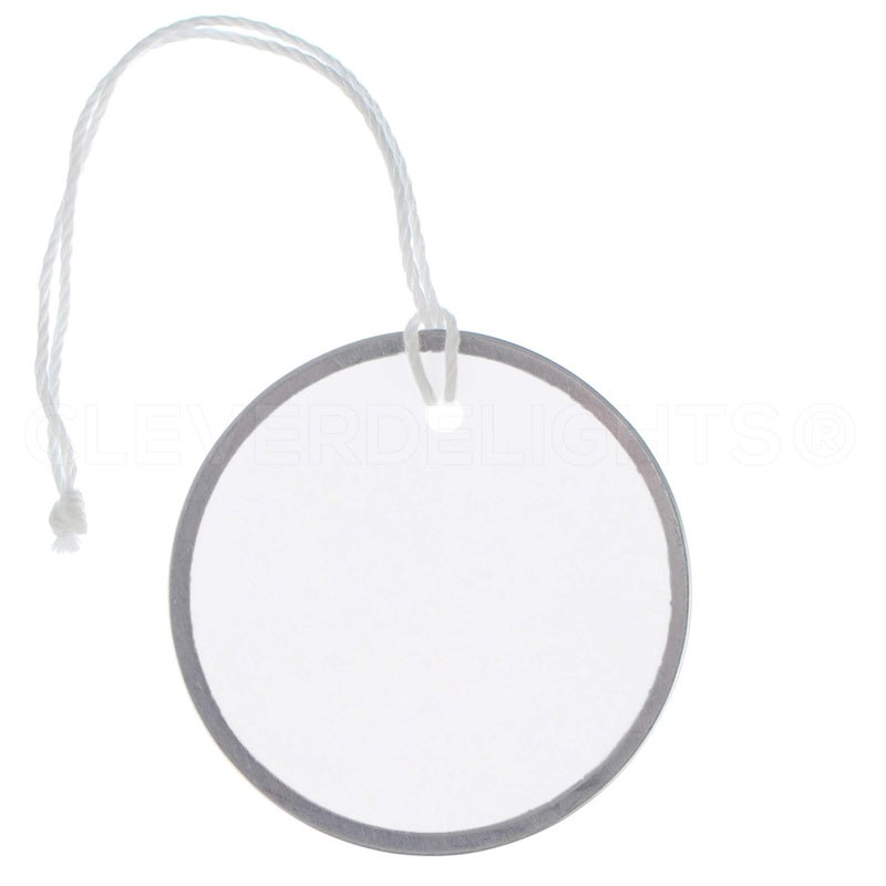CleverDelights Metal Rim Key Tags - 2.25" Diameter Tag with Strings - White - 50 Tags